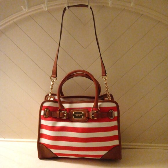 Michael Kors Hamilton Large Mandarin/White Striped Canvas Tote - Picture 3 of 8
